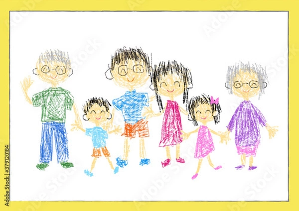 Obraz 子供が書いたような家族の絵　ベクター素材　ファミリー　家族写真