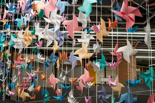 Fototapeta Paper bird,Decorate the party with colorful paper and fold it into shapes.