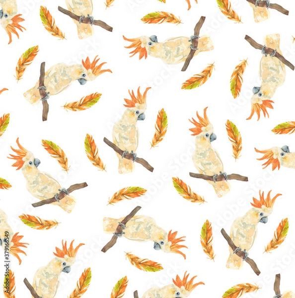 Fototapeta Watercolor pattern with parrots