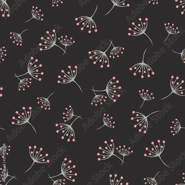 Fototapeta Vector floral seamless pattern. Abstract background with simple small scattered flowers. Liberty style wallpapers. Elegant ditsy texture. Pink, gray and black color. Design for decoration, print, web