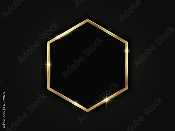 Fototapeta Gold hexagonal frame. Geometric luxury template on dark background