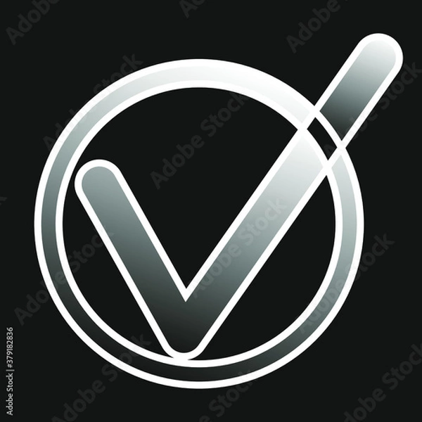 Fototapeta Tick icon vector symbol, checkmark isolated on white background, checked icon or correct choice sign, check mark or checkbox pictogram