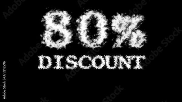 Fototapeta 80% discount cloud text effect black isolated background. animated text effect with high visual impact. letter and text effect. 