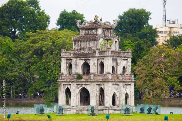 Fototapeta The Turtle Tower (Thap Rua) on Hoan Kiem Lake (Sword Lake) Hanoi, Vietnam