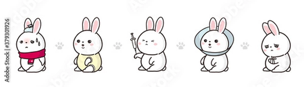 Fototapeta 病気のペットのベクターイラストレーションセット　うさぎ