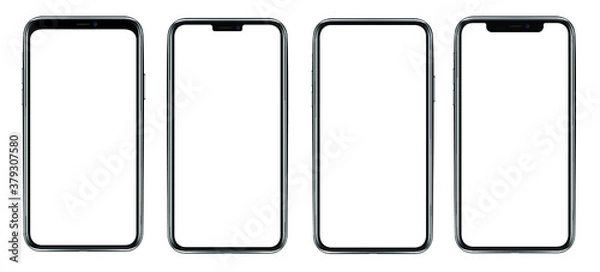 Fototapeta smartphone in different of High quality realistic Mobile phone frame with blank display isolated templates. Mockup phone for visual ui app demonstration. Vector mobile set device concept.