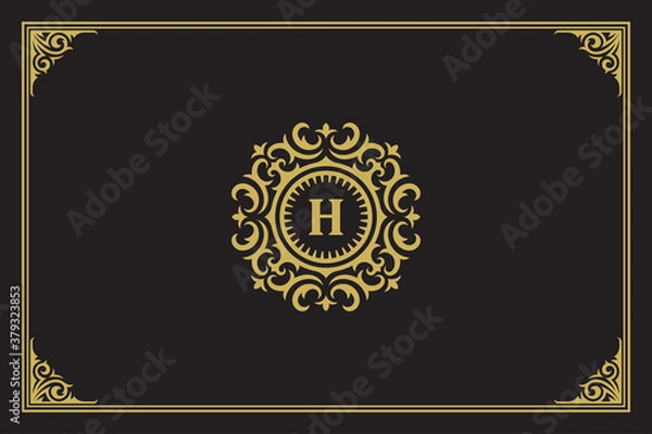 Fototapeta Luxury vintage ornament logo monogram crest template design vector illustration
