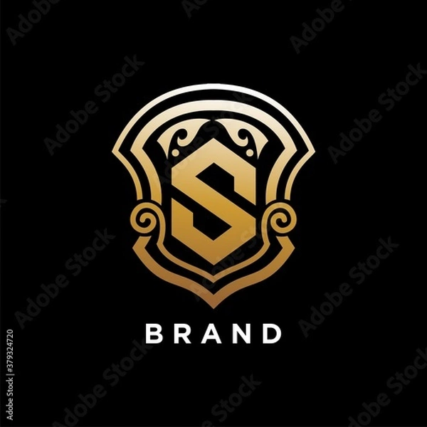 Fototapeta S initial logo for brand in gold color design