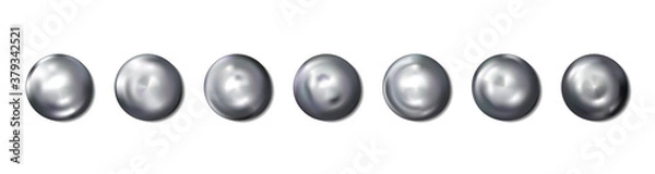 Fototapeta Realistic Construction rivets heads metal set isolated on white background. Shiny caps. In surface top view of wide a hats metalwares. Vector illustration