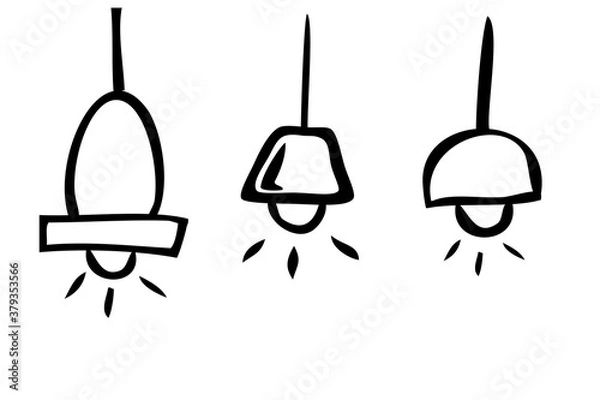 Fototapeta Set Outline Vector Doodle Lamp, isolated on white
