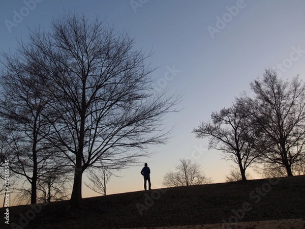 Obraz 丘の上に立っている男性のシルエット