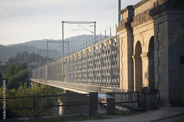 Fototapeta international eiffel bridge over Miño River