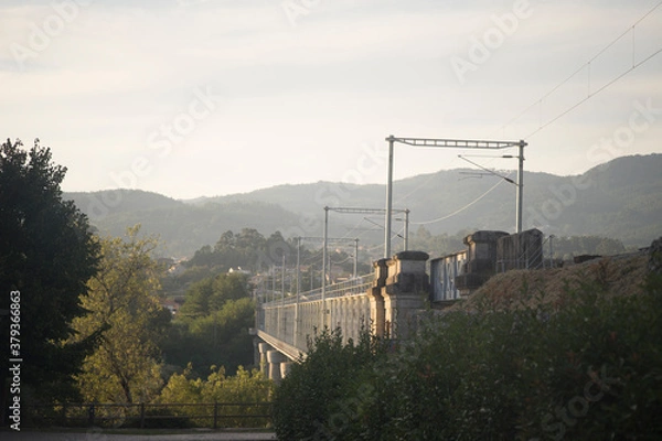 Fototapeta international eiffel bridge over Miño River