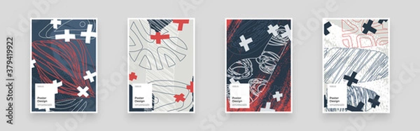 Fototapeta Abstract set Placards, Posters, Flyers, Banner Designs. Colorful illustration. Lines, spots, shapes and scribbles. Decorative chaotic backdrop. Hand drawn texture, decor shapes.
