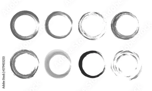 Fototapeta Set of grunge circle brush frames. Hand drawn grunge ink circle brush stroke isolated on white background. Design element for badges, social media, story highlight icons