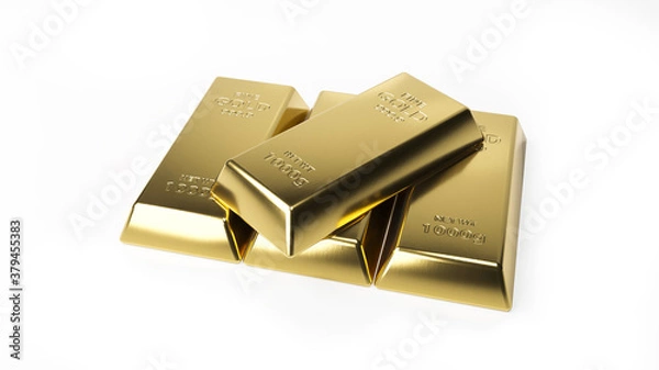 Fototapeta Gold bar isolated on white background. Financial concept. 3d rendering.