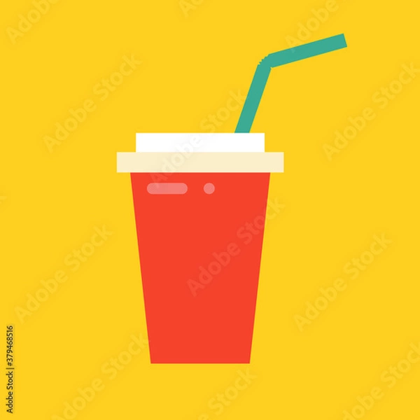 Obraz Red soda drink cup in flat style. Fast food icon. Vector illustration.