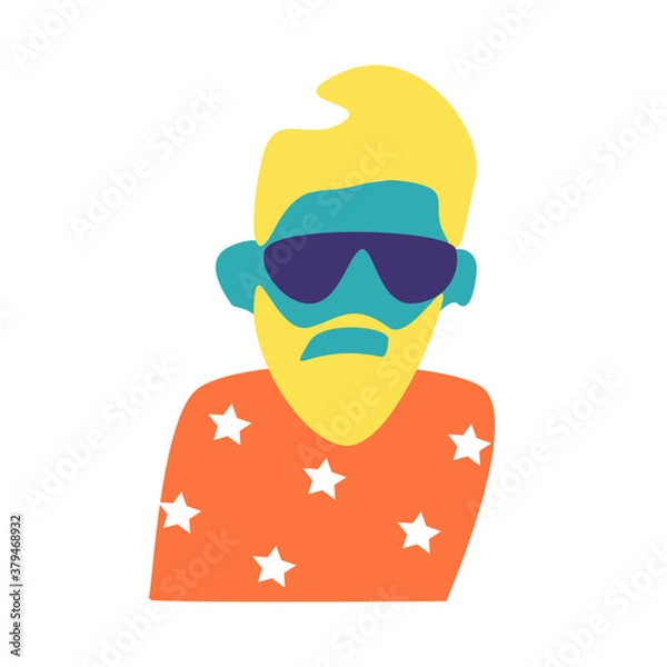 Obraz Icon of man with sunglasses and beard in abstract style. Neon colors. Vector illustration.