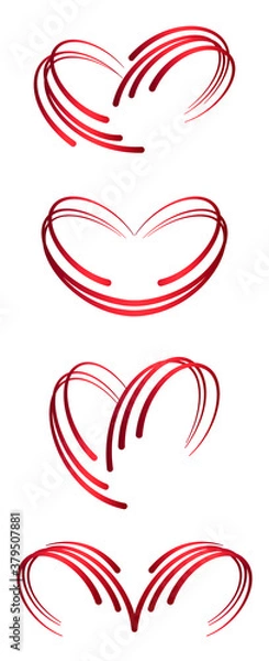 Fototapeta Set of hearts. Flat linear logos. Vector romantic icons and symbols