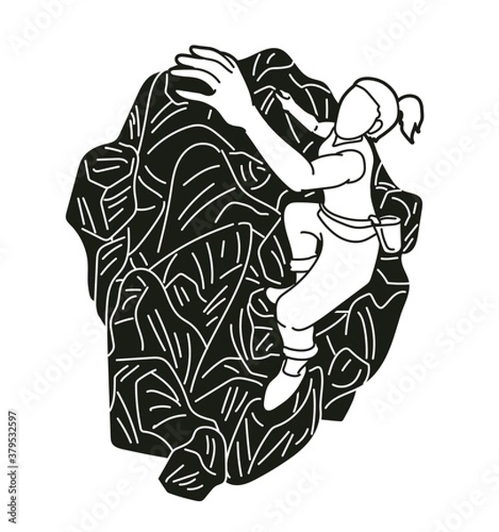 Fototapeta Hiker climbing mountain hiking cartoon graphic vector