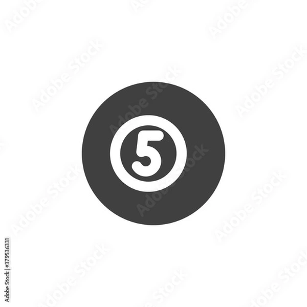 Fototapeta Billiard ball vector icon. filled flat sign for mobile concept and web design. Number five pool ball glyph icon. Symbol, logo illustration. Vector graphics