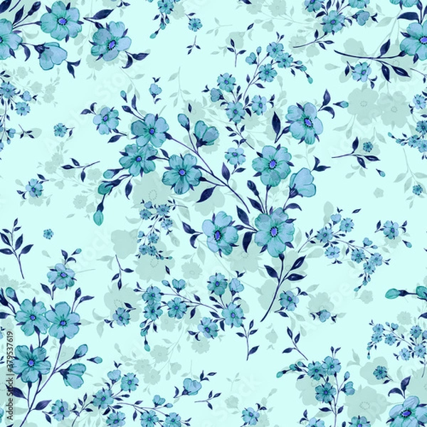 Fototapeta Watercolor seamless hand drawn pattern with beautiful wildflowers