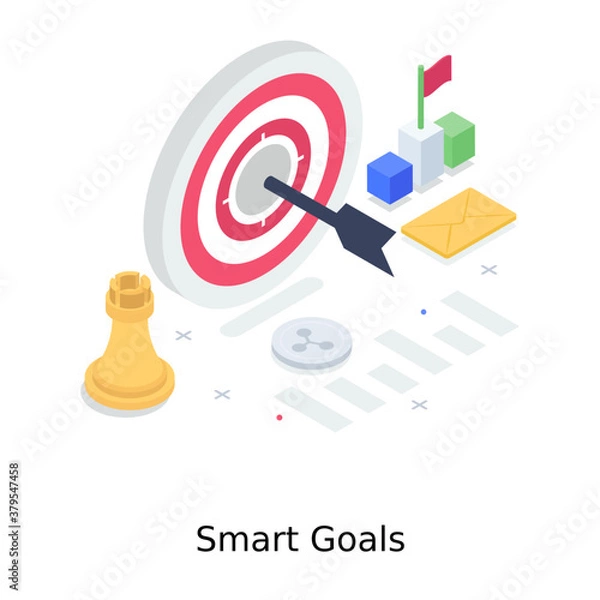 Fototapeta 
Smart goals, isometric vector of dartboard
