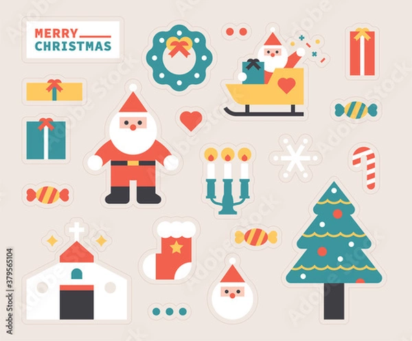 Fototapeta Christmas icons. flat design style minimal vector illustration.