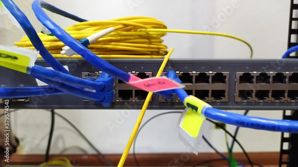 Fototapeta cables connected to switch