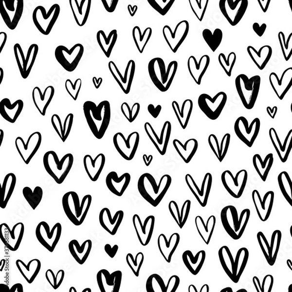 Fototapeta Hand drawn seamless pattern with hearts