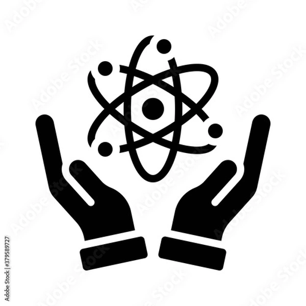 Fototapeta laboratory icon related laboratory care hands with atom vector in solid design,