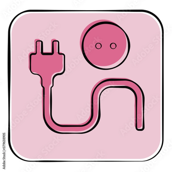 Fototapeta Pink plug and power socket drawn icon. Vector illustration AI.