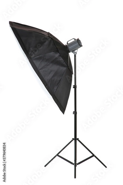 Fototapeta Studio lighting with softbox isolated on white background