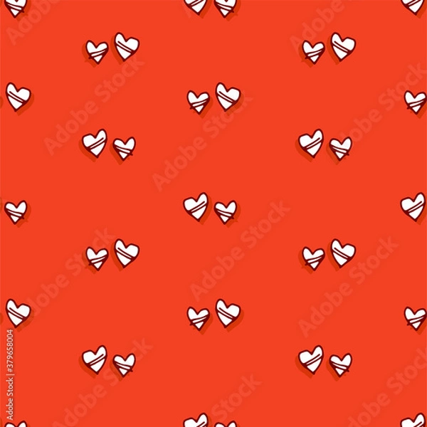 Fototapeta seamless pattern with hearts isolated on red background. hand drawn vector. modern scribble for kids, wallpaper, cover, backdrop, greeting, wrapping paper and gift. colorful doodle, cartoon style. 