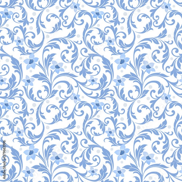 Fototapeta Abstract blue flowers ornament seamless pattern. can use for fabric textile wallpaper.