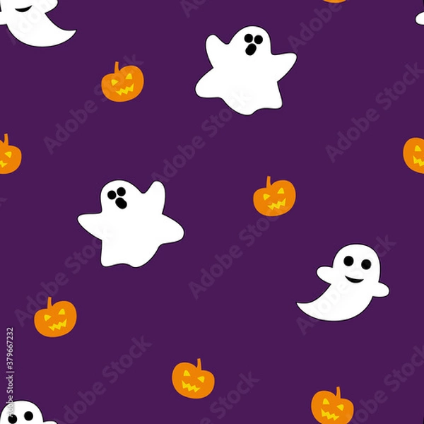 Obraz Cute Halloween Seamless Pattern with Purple Background