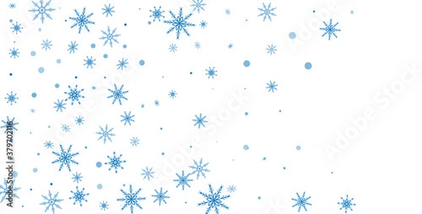 Fototapeta Snowflakes. Snow, snowfall. Falling scattered white snowflakes on a gradient background. Vector