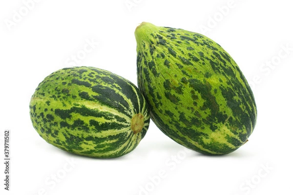 Fototapeta Two fresh Turkish kelek fruits isolated on white background