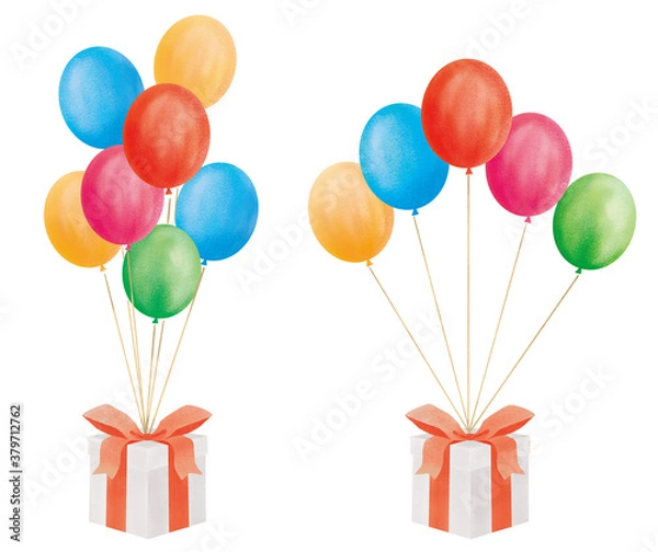 Fototapeta 風船とプレゼントのイラストセット