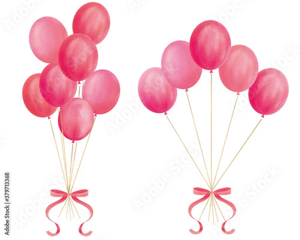 Fototapeta ピンクの風船とリボンのイラスト