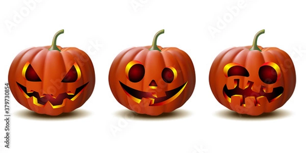 Fototapeta set of Halloween pumpkins in vector with different faces