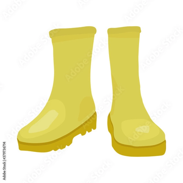Fototapeta Illustration with yellow rubber boots on white background for lifestyle design.Vector isolated object. Colorful illustration