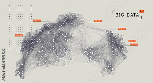 Fototapeta Big data concept visualization. Distributed network. Social media graph. Information clustering. Complex communication system.