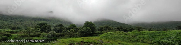 Fototapeta Panoramic view of rainforest in the monsoons