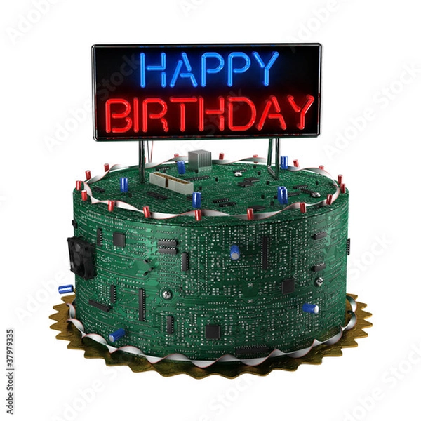 Obraz Birthday Cake for Geeks isolated over white background
