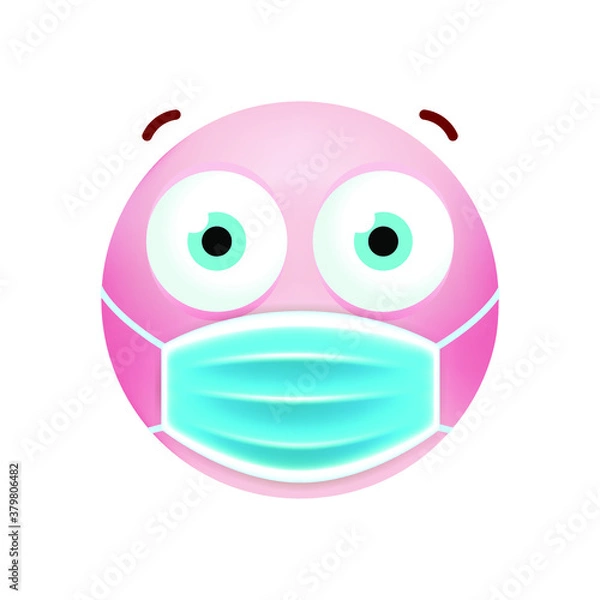 Fototapeta Cute Emoticon with Cartoon Style with Medical Facial Mask on White Background . Isolated Vector Illustration 