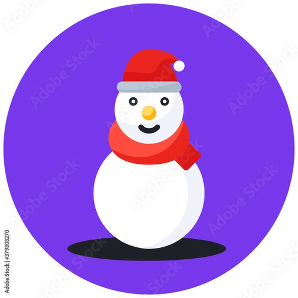Fototapeta 
Flat rounded design of snowman character icon

