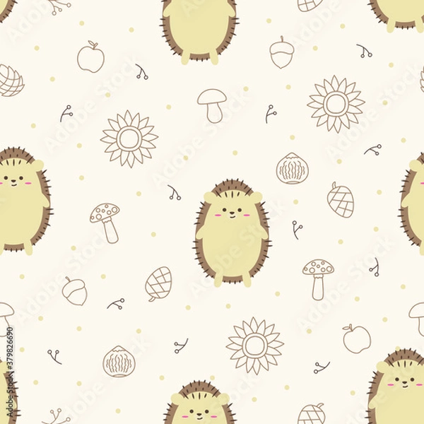 Obraz Seamless vector pattern with forest animals and leaves on the theme of autumn, for print, cards and textiles