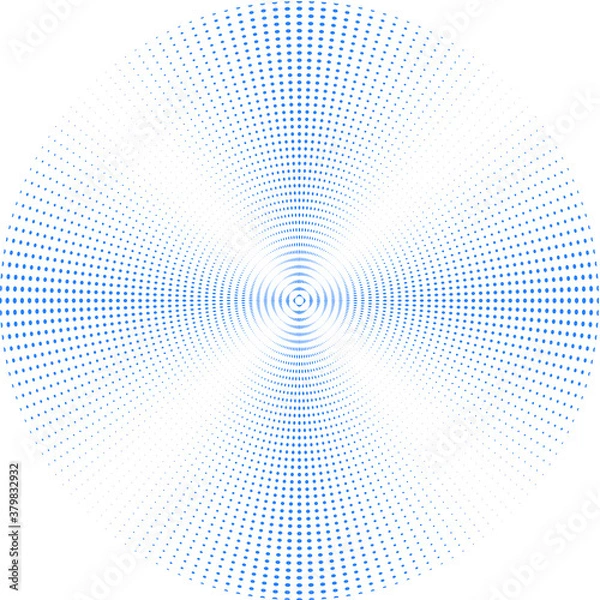 Fototapeta Radial halftone dots in Circle Form for comic books . fireworks Explosion background . Vector Illustration . Starburst
 round Logo . Circular Design element . Abstract Geometric half tones . Sunburst 