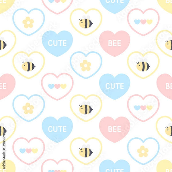 Fototapeta Cute bee and flower seamless pattern background